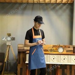 围裙厂家  韩版烘焙咖啡厅餐饮广告印字围裙定制厂家    现货可定制
