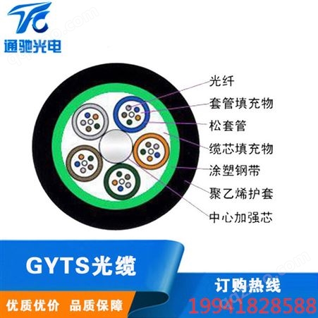 国标GYTS-16B1管道光缆 单模光纤 通驰光电 多模可定制 GYTS光缆铠装层绞式
