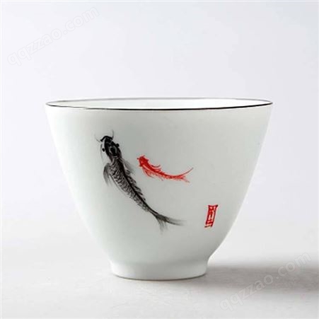 陶艺手绘青花瓷 荷花功夫茶具 陶瓷品茗杯主人杯个性茶具配件