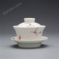景德镇陶瓷三才盖碗茶杯 单个不烫手茶具 家用白瓷手绘功夫茶泡茶具