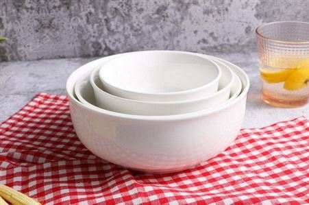 西式饭店酒店陶瓷碗批发 纯白色圆形新骨瓷饭碗面碗汤碗家用饭碗 金钟碗
