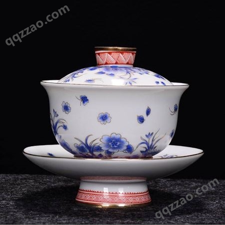 青花珐琅彩手绘盖碗茶具 创意功夫小茶碗 陶瓷家用小盖碗