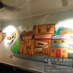 成都墙绘工装墙面彩绘 火锅店彩绘 餐厅墙绘