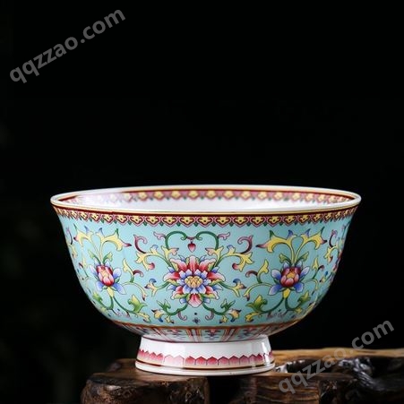 5寸仿古骨瓷碗10碗套装 中式珐琅彩陶瓷碗微波炉可用