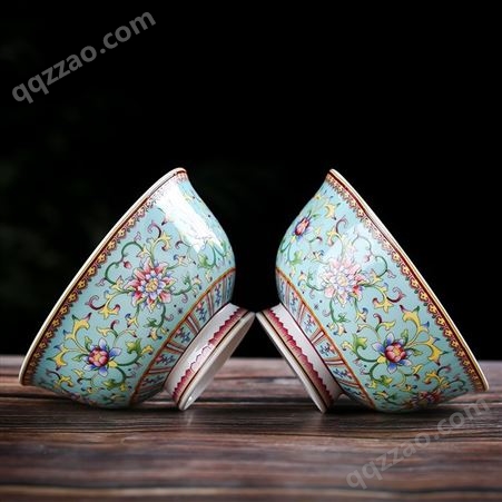 5寸仿古骨瓷碗10碗套装 中式珐琅彩陶瓷碗微波炉可用
