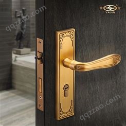 雅金 室内门分体执手锁 新中式黄古铜卧室木门锁