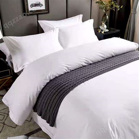 酒店四件套布草  床上用品 80支纯棉  白色贡缎 被套床单 可定制