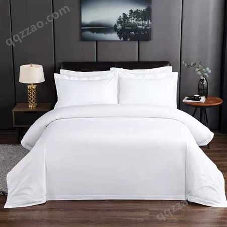 酒店四件套布草  床上用品 80支纯棉  白色贡缎 被套床单 可定制