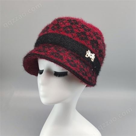 中老年防风保暖毛线帽冬季新款妈妈帽子休闲户外加绒厚针织帽盆帽