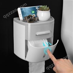 免打孔抽纸盒 卫生间卷纸抽纸盒 双层抽屉式防水置物架