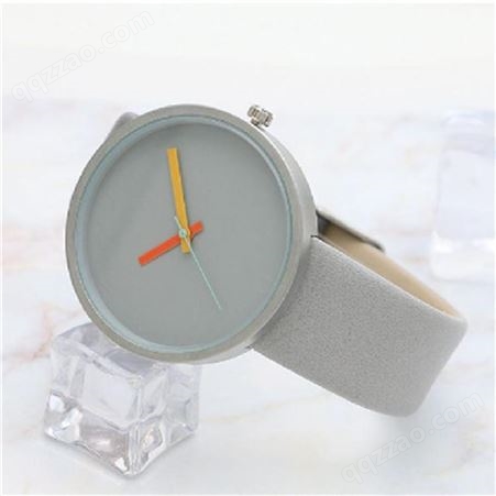 40mm圆形手表 时尚潮流撞色皮表带手表 锌合金手表 休闲简约石英机芯腕表 国美时