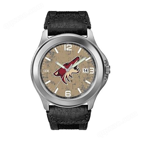 国美时 夜光表针 石英日历机芯 时尚男士运动手表 图案印刷 真皮表带手表