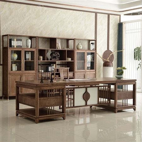新中式大班台实木办公桌椅组合 现代老板桌主管桌总裁办公室家具批发