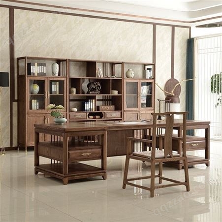 新中式大班台实木办公桌椅组合 现代老板桌主管桌总裁办公室家具批发